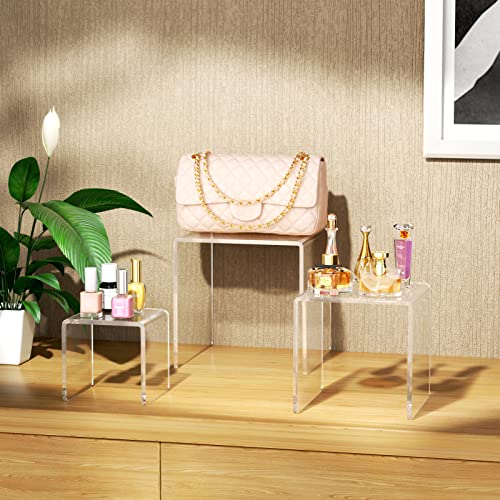 NIUBEE Acrylic Risers Display Stand 2 Set, Clear Display Risers Shelf,5x6x7 | Acrylic Risers Stand Shelves for Funko Pop Figures, Plastic Cupcake Stands for Candy Dessert Showcase Party Table Decorations - size: (5,6,7)" x 2Set