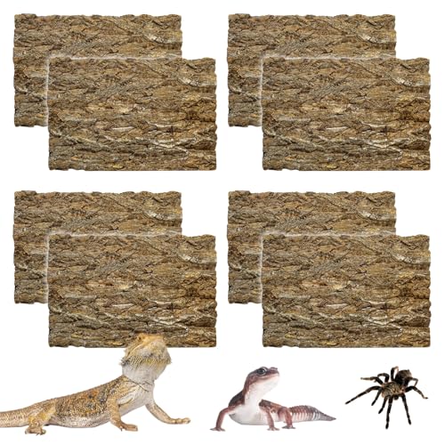 kathson 8Pcs Cork Tile Background Bark 11.8”Lx7.9”W Reptile Tank Background Terrarium Backdrop Wall Decor Natural Reptile Climbing Mat for Spider Gecko Lizard Chameleon Bearded Dragon Turtle Snake