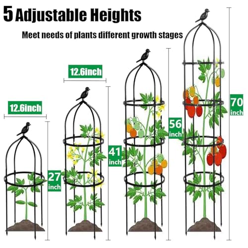 2-Pack 6FT Garden Obelisk Trellis for Climbing Plants,70”Metal Plant Support Tower, Heavy Duty Thickened Tube,Rustproof Black Flower Stand for Vines, Roses, Outdoor & Indoor Use - size: 12.6“x70”-2 PCS
