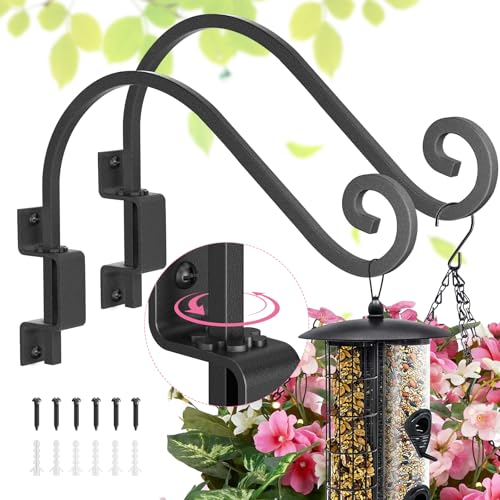 2 Pack 15" Swivel Plant Hangers Outdoor Wall Mount – Heavy Duty Metal Hanging Plant Bracket with 180° Rotation for Bird Feeder, Flower Basket, Lantern, Wind Chimes, Patio Garden Porch Decor - color: Black