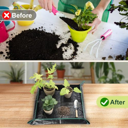 Large Waterproof Repotting Mat Super Thick for Potting Soil Mix 39.5"x39.5" - color: Black and Dark Green, size: 39.5" x 39.5"