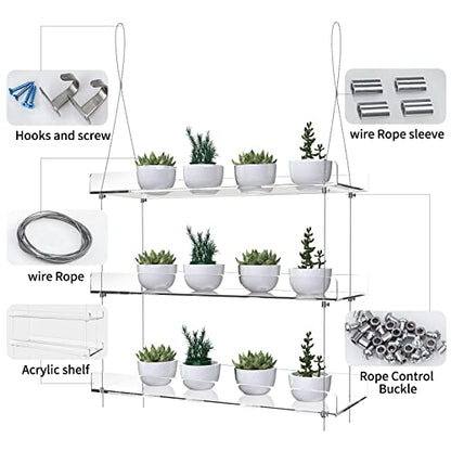 3-Tier Hanging Acrylic Plant Shelves for Windows | Each Tier 16 Inch Long, Height Adjustable Plant Stand, Clear Hanging Plant Stand for Indoor Windows, Grow Herbs,Flower - color: 3 Tier