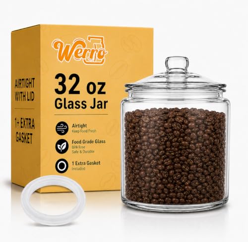 32 oz Glass Jar With Airtight Lid, Glass Jar With Lid -Extra Gasket- Coffee Canister, Food Storage Containers, Tea, Sugar, Cookies,Candy,Cereal,Gifts, Glass Containers With Lids, Kitchen Storage - size: 32 Oz