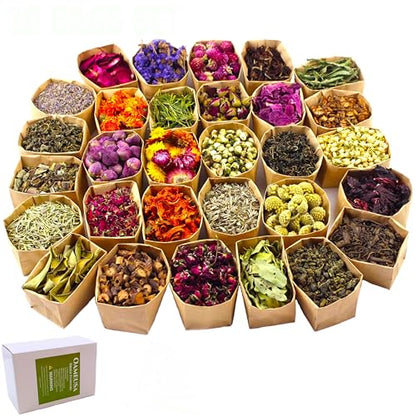 30Bags Natural Dried Flowers, DIY Soap,Bath Bomb,Candle,Aromatherapy Oil,Cake,Resin Jewelry Making,Bath,Nail -Lavender,Don't Forget Me,Rose,Jasmine - color: Stylec 30 Bags*0.3oz