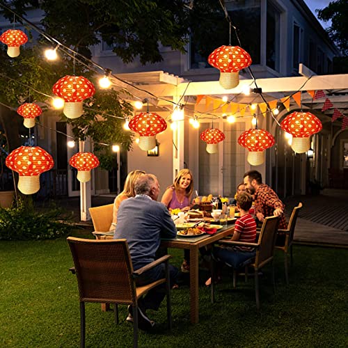 6Pcs Mushroom Lantern, 3D Mushroom Ornament Wonderland Theme Party Supplies for Nursery Garden Christmas Halloween Party Decoration 7.89 x 7.29inch(Orange-red) - size: 7.9