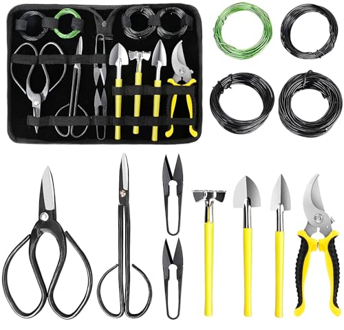 Bonsai Tools Set 13Pcs, Bonsai Essentials with PU Leather Bag, High Carbon Steel Succulent Trimming Kit, for Pruning, Raking, Training Plants, Ideal Gardening Gifts - size: Bonsai Tools 13Pcs