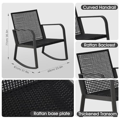 Bistro 3 Piece Patio Furniture Set, Patio Table and Rattan Outdoor Rocking Chairs Set of 2, Outdoor Bistro Conversation Set for, Garden, Balcony, Poolside, Backyard, Beige - color: Beige