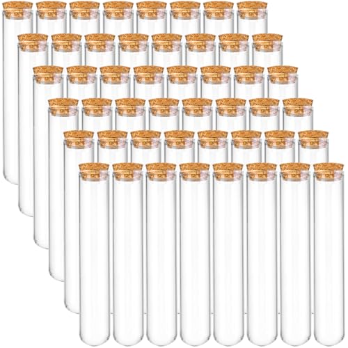 Bekith 48pcs 45ml Glass Test Tubes 25x140mm with Cork Stoppers, as Bath Salt Containers, for Scientific Experiments, Party Decorations, Candy Storage - size: 45ml