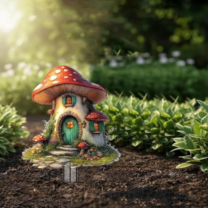 Mushrooms Garden Stakes Decor Yard Acrylic - 2D Spring Garden Acrylic Sign Decoration, Yard Art, Gift for Nature Lovers, for Indoor & Outdoor Flower Pots, Yard, Mini Gardens & Lawn (5.9”x5.9”) Y04