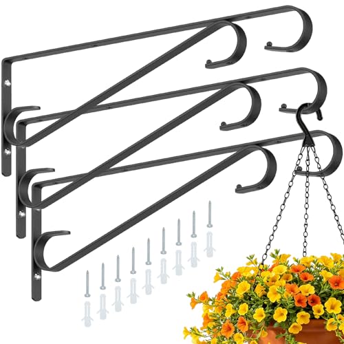 3 Pack 15.4" Plant Hanger Bracket with 2 Hanging Designs for Planters - color: Black - 3 Pack