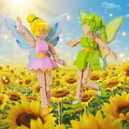 Flower Fairy Building Kit,2Pack Figure Bouquet Building Kit, for Home Decor, Christmas, and Birthday Gifts for Girls Age 8-12(Pink and Green