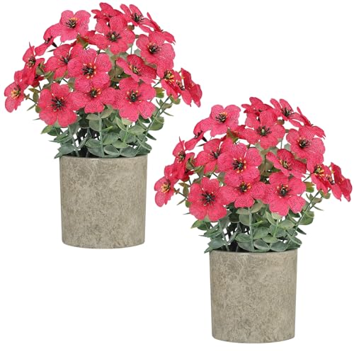 2 Pack Small Fake Plants Potted Artificial Plants Artificial Flowers Potted - color: Magenta