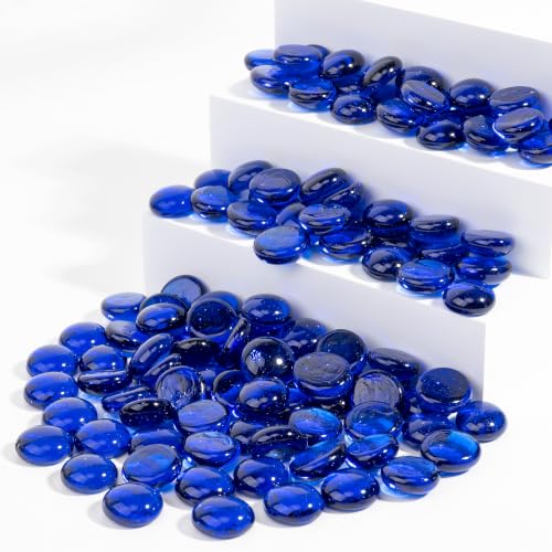 1LB Flat Glass Marbles Stones Flat Bottom Marble Beads 17-19mm Smooth Stone Pebbles for Home Decoration Fire Pit Landscaping Glass Gemstone for Fish Tanks Flower Pots DIY Crafts (DarkBlue) - color: Dark Blue