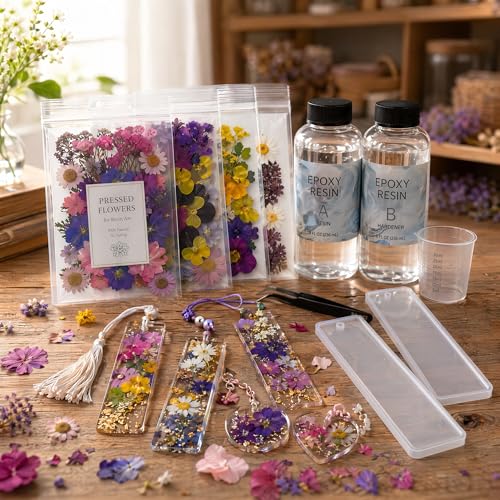 135 Pcs Dried Pressed Flowers for Crafts Resin Real Flat Natural Pressed Flowers with Tweezer for Scrapbooking Silicone Epoxy Resin Molds Crafts Candle Soap Making Nail Bookmark Jewelry DIY Art Supply - color: 135pcs Purple
