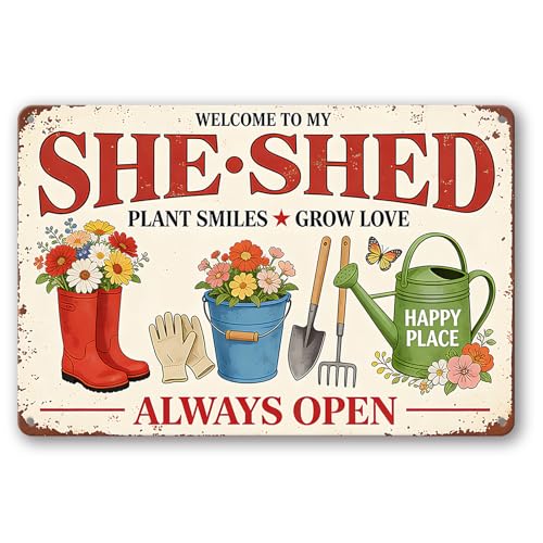Vintage Garden Metal Signs, Funny Outdoor Wall Decor 8"x12" | Welcom to My She Shed, Weatherproof Aluminum Sign for Patio Yard Greenhouse, Gift For Gardeners - color: Welcome to My She Shed 1