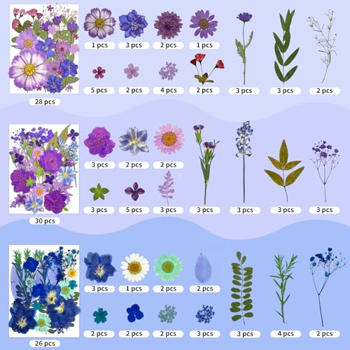 207 Pcs Dried Pressed Flowers for Crafts, Dried Pressed Flowers for Resin, Bulk Natural Dried Flowers Kit with Butterfly Stickers&Tweezers for DlY Resin Molds, Candles, Soap,Jewelry Making, Art Crafts