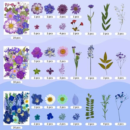207 Pcs Dried Pressed Flowers for Crafts, Dried Pressed Flowers for Resin, Bulk Natural Dried Flowers Kit with Butterfly Stickers&Tweezers for DlY Resin Molds, Candles, Soap,Jewelry Making, Art Crafts