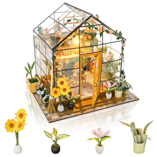 GuDoQi DIY Miniature Dollhouse Kit, Tiny House kit with Furniture, Miniature House Kit 1:24 Scale, Handmade Gift for Birthday Easter Day, Sunshine Flower House - color: Sunflower Shop