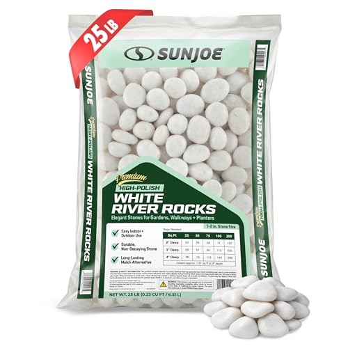 SJ-RK004-25 - Premium High-Polish White Decorative Pebbles, 1-2 in, 25lb Bag - color: High Polished Rocks -White, size: 25-LB Bag