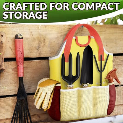 10 Pcs Gardening Tool Set for Women, Rust-Resistant Steel, Tote Bag | Garden Tools Set for Plant Care, Digging, Planting & Potting; Ergonomic Handles, Gloves & Spray Bottle; Gift for Plant Lovers - color: Yellow Set of 10