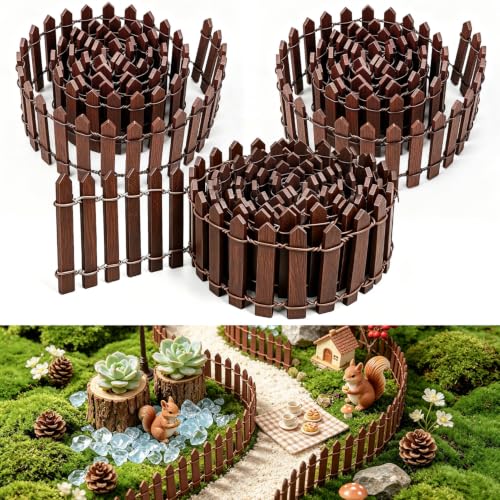 3 PCS 35 Inch Brown Christmas Garden Fence, Brown Miniature Fairy - color: 3 pcs Brown