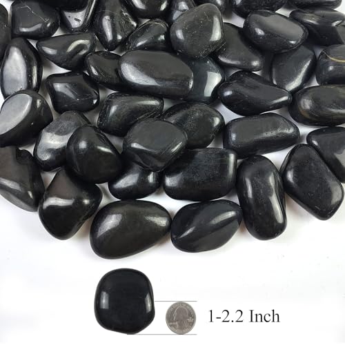 1-2.2 Inch High Decorative Black River Rocks, 5LB Polished Stones, Pebbles for Landscaping, Fish Tank, Garden, Vase Filling Pebbles, Outdoor Decorative River Rocks - size: 5LB, style: Black