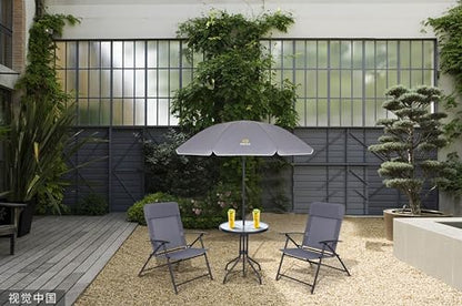 Nice C 4 Piece Patio Furniture Set with Umbrella, Outdoor Dining Set (Grey) | Patio Furniture Set, Patio Table And Chairs, 4-Piece Garden Set, Glass Table, 2 Folding Chairs
