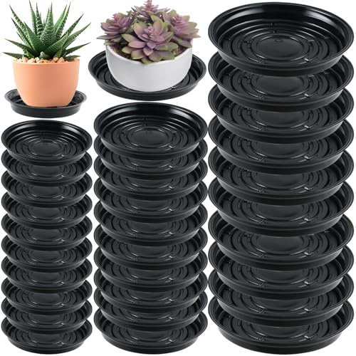 30 Packs 4/6/8 Inches Plant Saucers for Indoor Outdoor Use Heavy Duty Plastic Plant Plate Dish for Planter Bulk Round Flower Pot Drip Trays to Catch Water 4 to 20 Inch, Black - size: 4/6/8 inches