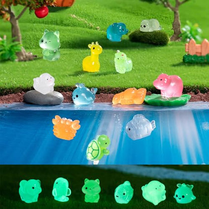 ACEBON 102PCS Glow in the Dark Mini Animal Figurines, 46 Styles Cute Resin Animals for Fairy Garden, Terrarium, Aquarium, Decor & DIY Miniature Landscapes