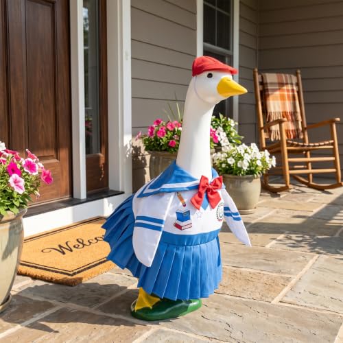 23Inch Porch Goose Outfits Back to School Lawn Garden Geese Uniform Clothes | Lawn Goose Clothes, 19-23inch Geese Costume, Weather Resistant Fabric - color: Back-to-school