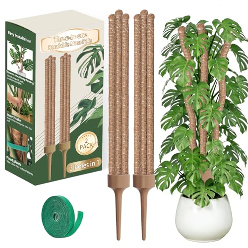3 Moss Poles in 1, 30IN Tall Bendable Monstera Plant Support-2 Pack | 3 Integrated Coir Pole for Indoor Plants, Moss Pole Plant Support for Climbing Plants, Pothos, Philodendron - size: 30IN-2PACK