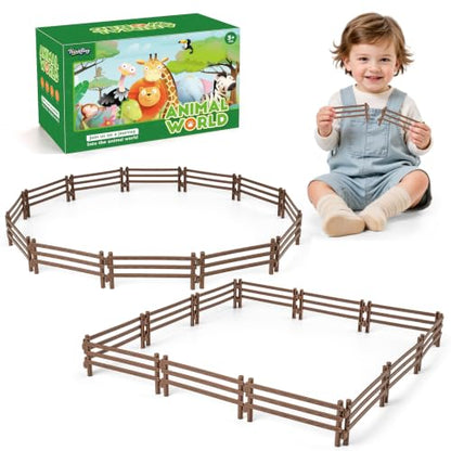 24PCS Farm Animal Corral Fence Toys for Kids Age 3-5 5-7 4-8 Years Olds - style: Brown 24PCS