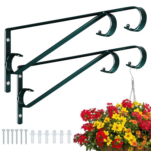 Plant Hangers Outdoor (2 Pack-15.4 Inch Blackish Green) Plant Hooks Heavy Duty Iron Plant Hanger Hook for Wall, Hanging Plant Bracket for Planters, Bird Feeders, Lanterns, Wind Chimes, Outdoor | Heavy Duty Iron Plant Hanger Hook for Wall, Hanging Plant Br