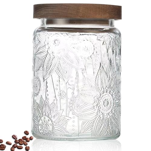 Vintage Glass Jar with Lid, Airtight Candy Coffee Canister Food Storage - color: (24oz)Sunflower