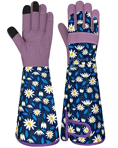 Long Gardening Gloves for Women Thorn Proof Leather Garden Gloves Breathable Working Gloves for Women Yard Outdoor - color: Daisy-large