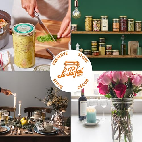 Le Parfait Familia Wiss 32oz (1L) Extra Wide Mouth (110mm) Glass Canning Jars – 4PK Made in France, Airtight 2-Piece Lid, Reusable Zero Waste & Eco-Friendly for Kitchen Storage & Meal Prep - color: 33oz (Set/4)