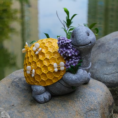 Solar Garden Outdoor Turtle Statues Yard Resin Decoration | Hand-paint Housewarming Gift for Patio Yard Lawn Waterproof Cracking - color: Yellow Turtle