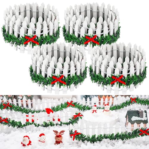 4 PCS 35 Inch Mini Christmas Garden Fence, White Miniature Fairy Garden Fence Mini Wood Picket Ornament Fence for Dollhouse Village Landscape Home Garden Plant - color: 4 Pcs Bow White