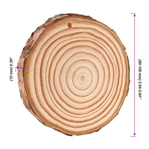 JOIKIT 50PCS 3.5-4 Inches Natural Wood Slices with Pre-drilled Hole, 2/5" Thick Round Ornaments Unfinished Wood Circles Bulk with Bark for Craft Arts, Christmas, DIY Painting, Wedding Decorations - size: 3.5-4 Inch 50 PCS Hole