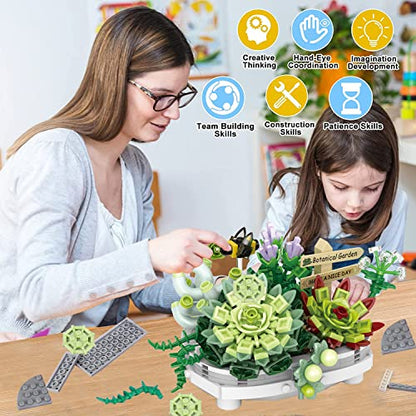 Succulent Building Toys for Adults, Bonsai Botanical Collection Toy Building Sets, Plants and Flowers DIY Home Decoration, Gift for Valentines Day Women Kids (Not Compatible with Lego) - style: Succulent Bonsai (389 PCS)