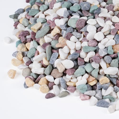 Pulovin 5 lbs Pea Gravel for Plants, Aquarium, Fish Tank, 3/8 inch Decorative Pebbles for Indoor Plants, Succulent, Bamboo, Vase, Drainage Rocks for Potted Plants, Top Dressing, Mixed Color - color: Colorful Mixed