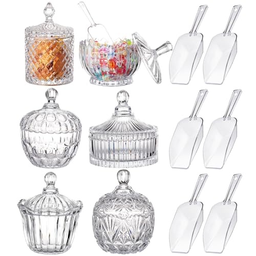 6 Sets Glass Apothecary Jars with Lid & Scoop Candy Jars,European | Clear Candy Jars Bulk, for Buffets, Candy Display, Bath Salt Container, Cookie Crafts Containers, Bathroom Kitchen Storage - style: European