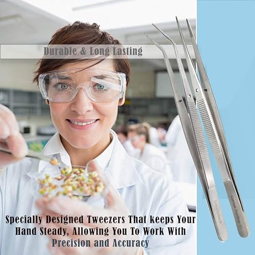 Lab Tweezers High Precision Forceps, 6" (15.2 cm), Fine Strong Point tweezers, Stainless Steel (6" Straight + Angled) - size: 6 " Straight + Angled