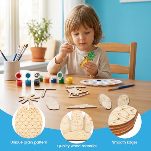 DIY 3D Summer Wood Crafts to Paint, 4 Styles DIY Blank Unfinished Wooden Slices for Craft, Beach Chair Surfboard Pineapple Coconut Tree Cutouts Ornament for Painting Decorations (45 PCS) - size: Summer