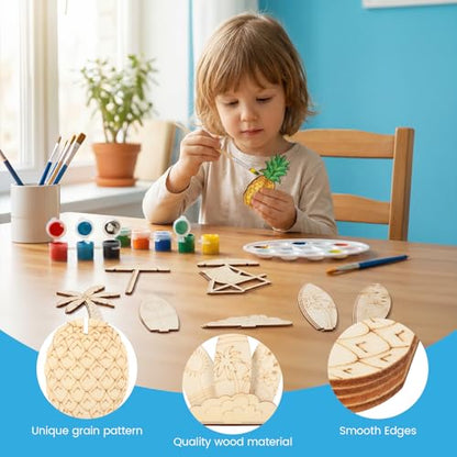 DIY 3D Summer Wood Crafts to Paint, 4 Styles DIY Blank Unfinished Wooden Slices for Craft, Beach Chair Surfboard Pineapple Coconut Tree Cutouts Ornament for Painting Decorations (45 PCS) - size: Summer