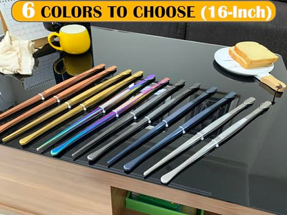 JETKONG 2 Pcs 16-Inch Heavy Duty Cooking Tweezers Extra Long Stainless Steel Kitchen Tweezers Large Plating Tongs (Navy Blue) - color: Navy Blue, size: 16+16 Inch