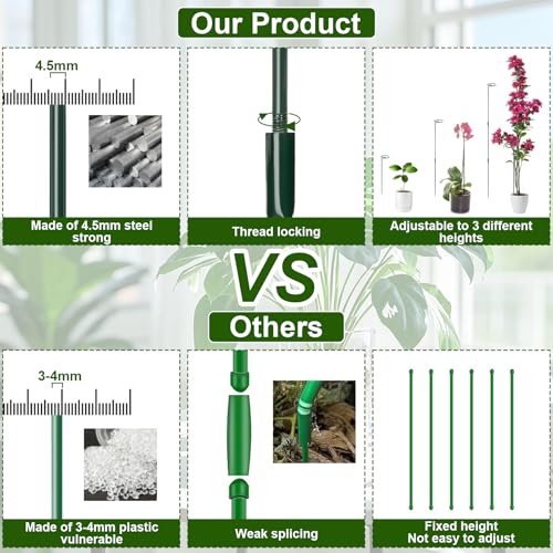 Mwellewm 3 Sets Plant Stakes 12/25/36 Inch Adjustable Plant Support Stakes Tall for Indoor Outdoor Plant Holder Stick Steel Garden Stem Pole Amaryllis Stakes with 15 Clip for Tomato Orchid Lily Flower - size: 3 pcs set