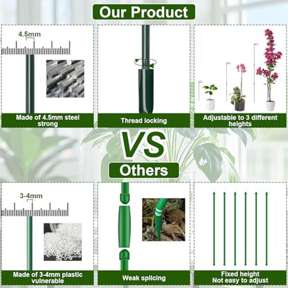 Mwellewm 3 Sets Plant Stakes 12/25/36 Inch Adjustable Plant Support Stakes Tall for Indoor Outdoor Plant Holder Stick Steel Garden Stem Pole Amaryllis Stakes with 15 Clip for Tomato Orchid Lily Flower - size: 3 pcs set