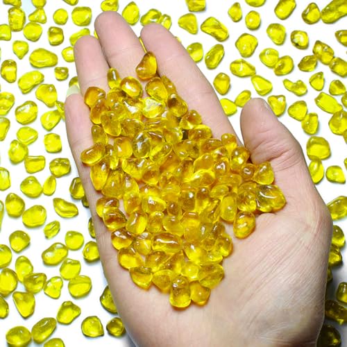 1 LB (460g) Tumbled Irregular Sea Glass Gemstone Chips, Yellow | Vibrant Long-Lasting Hues, Premium Polished, Safe Non-Toxic Material, Ideal for DIY Crafts & Decorations - color: Yellow