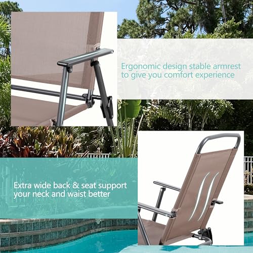 Vongrasig 6 Pieces Folding Patio Dining Set, All Weather Small Metal Outdoor Table and Chairs Set, Patio Furniture Set w/Umbrella, Glass Table & 4 Folding Chairs for Garden, Lawn, Backyard, Brown - color: Brown